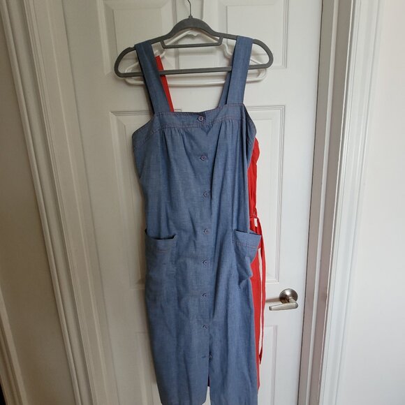 Two Vintage Dresses: Red and Blue Cotton Belted Smock Dresses - Picture 12 of 14